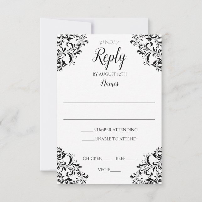 Carte de réponse de mariage élégante | Nadine (noi (Devant)
