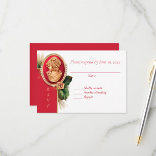 Carte de réponse de mariage élégante rouge et or c