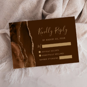 Carte de réponse de mariage en agate brun mocha or
