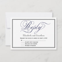Carte de réponse de mariage en calligraphie Navy C