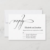 Carte de réponse de mariage en calligraphie noir e