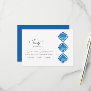 Carte de réponse de mariage en carreau bleu cobalt