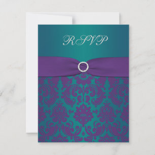 Carte de réponse de mariage en damas violet et sar