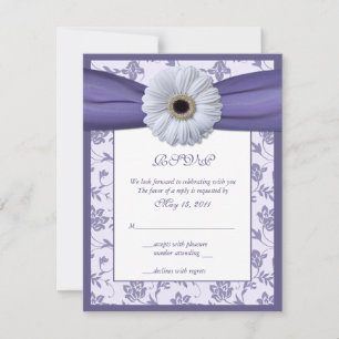 Carte de réponse de mariage en damassé floral blan