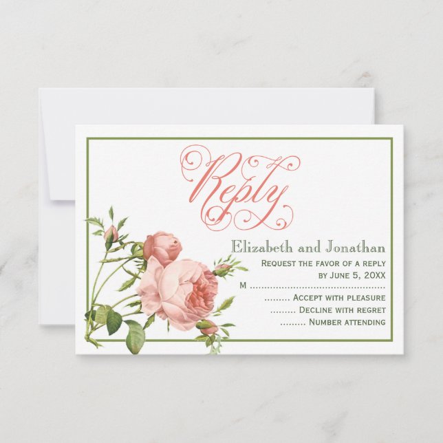 Carte de réponse de mariage en écriture Rose Chou (Devant)