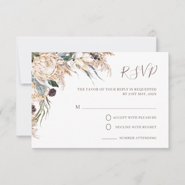 Carte de réponse de mariage en herbe de pampa de p (Devant)