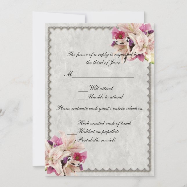 Carte de réponse de mariage en marbre floral Lily  (Devant)