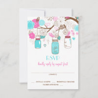 Carte de réponse de mariage en pots Mason turquois