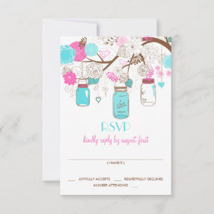 Carte de réponse de mariage en pots Mason turquois