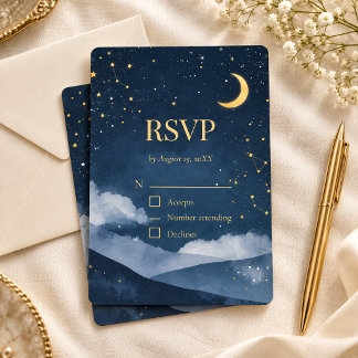 Carte de réponse de mariage Étoiles dorées sur fon