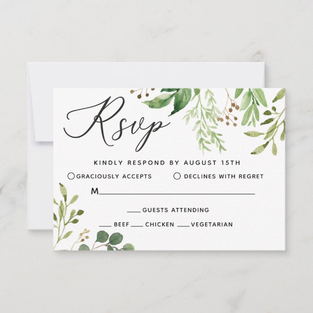 Carte de réponse de mariage feuille verte (Devant)