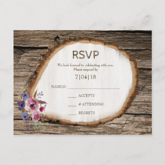 Carte de réponse de mariage Fleurs de Tronc d'Arbr