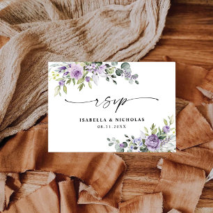 Carte de réponse de mariage Fleurs violettes roman