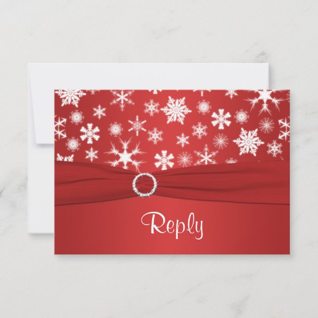 Carte de réponse de mariage Flocons de neige rouge (Devant)