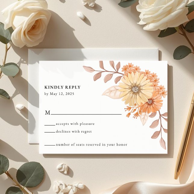 Carte de réponse de mariage floral abricot crème (Créateur téléchargé)