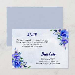Carte de réponse de mariage floral aquarelle bleu