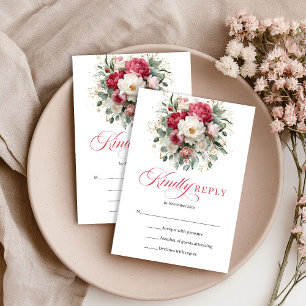 Carte de réponse de mariage floral Bohème Burgundy