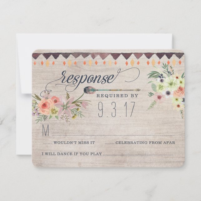 Carte de réponse de mariage floral Boho Chic (Devant)