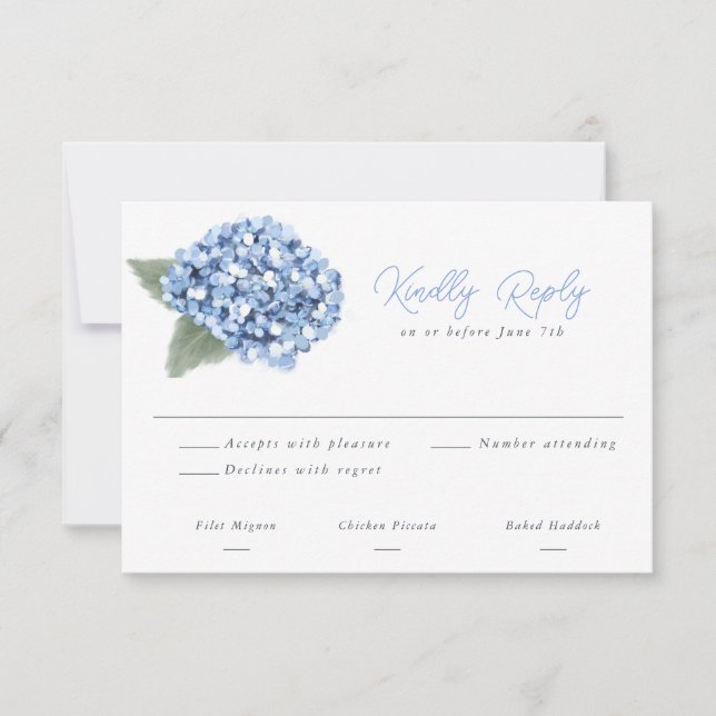 Carte de réponse de mariage floral d'hydrangea ble (Devant)