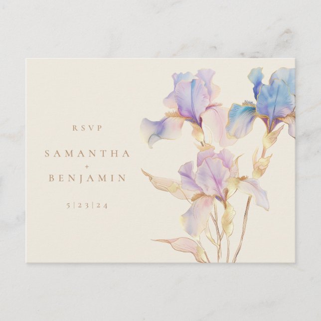 Carte de réponse de mariage floral Iris élégant  (Devant)
