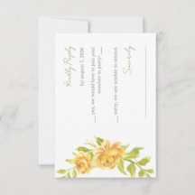 Carte de réponse de mariage floral jaune magnifiqu