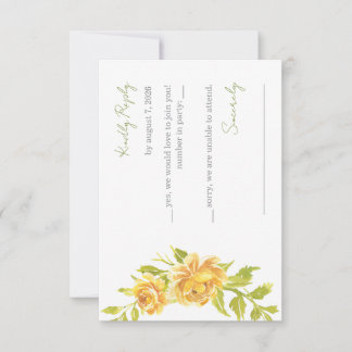 Carte de réponse de mariage floral jaune magnifiqu