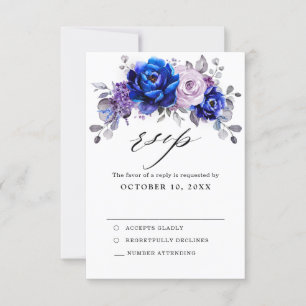 Carte de réponse de mariage floral lilas bleu roya