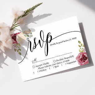 Carte de réponse de mariage floral Merlot de Bourg