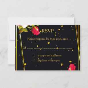 Carte de réponse de mariage floral noir et or "Moo