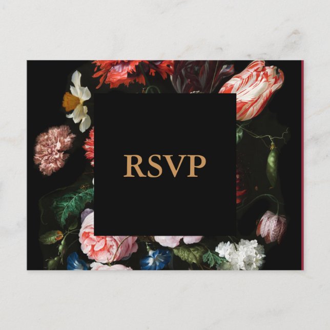 Carte de réponse de mariage floral noir foncé (Devant)
