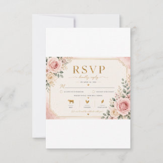 Carte de réponse de mariage floral rose pâle | Aqu