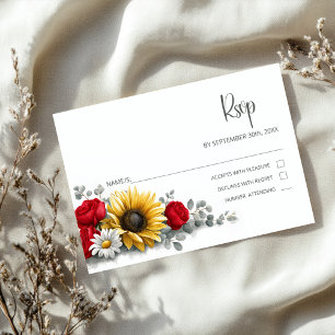 Carte de réponse de mariage floral Rose rouge Tour