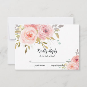 Carte de réponse de mariage floral rose tendre