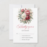 Carte de réponse de mariage floral rouge blush Boh