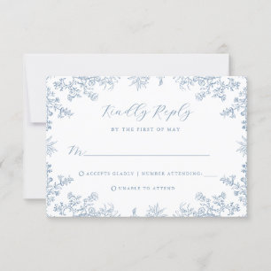 Carte de réponse de mariage floral vintage bleu
