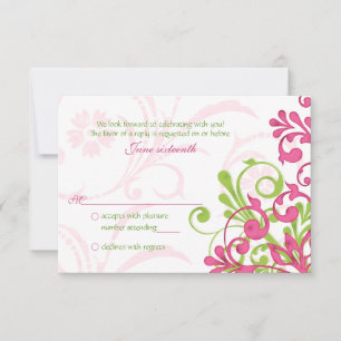 Carte de réponse de mariage florale abstraite rose