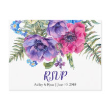 Carte de réponse de mariage florale Anémone