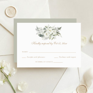 Carte de réponse de mariage florale blanche et sau