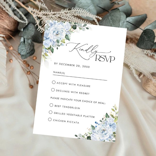 Carte de réponse de mariage florale bleu clair rom (Créateur téléchargé)