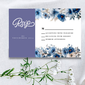 Carte de réponse de mariage florale bleu poussiére