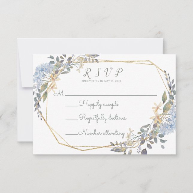 Carte de réponse de mariage florale bleue poussiér (Devant)