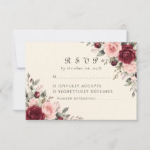 Carte de réponse de mariage florale Bourgogne et r