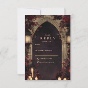 Carte de réponse de mariage florale crâne gothique