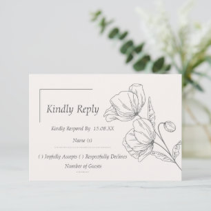 Carte de réponse de mariage florale minimaliste en