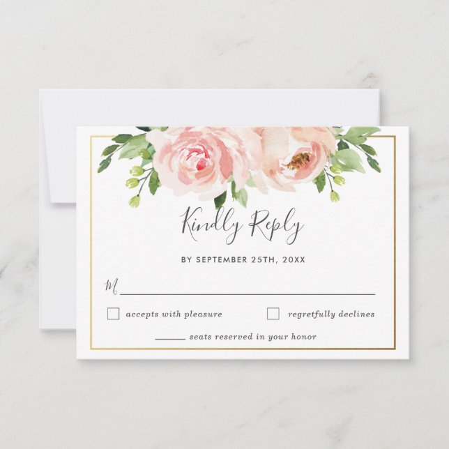 Carte de réponse de mariage florale moderne avec f (Devant)