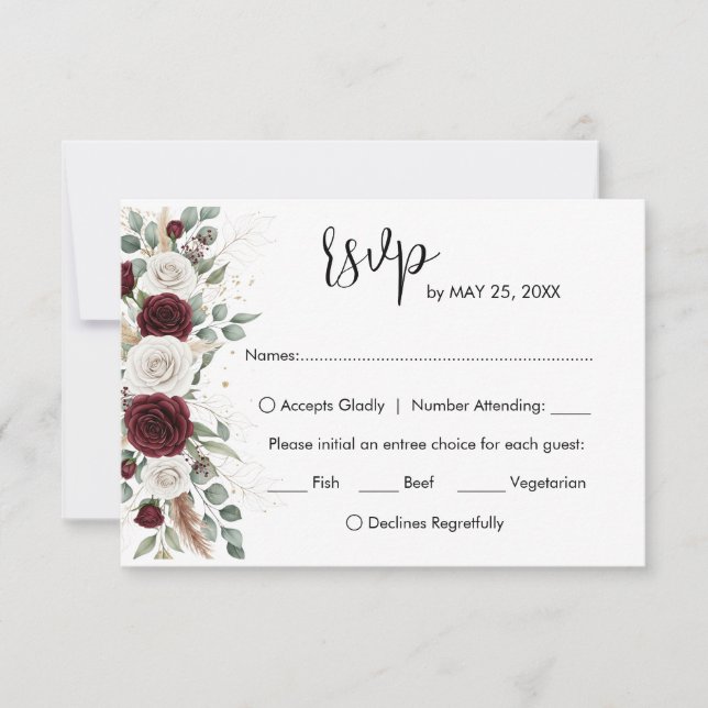 Carte de réponse de mariage florale rose de Bourgo (Devant)