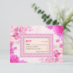 Carte de réponse de mariage florale rose fuchsia v