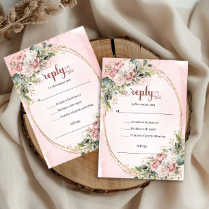 Carte de réponse de mariage florale rose poussiére