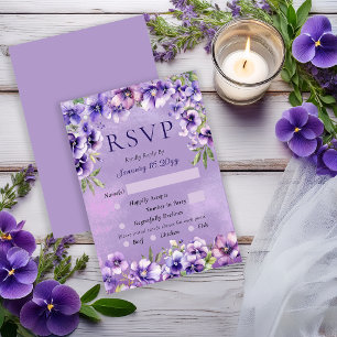 Carte de réponse de mariage florale violette éléga