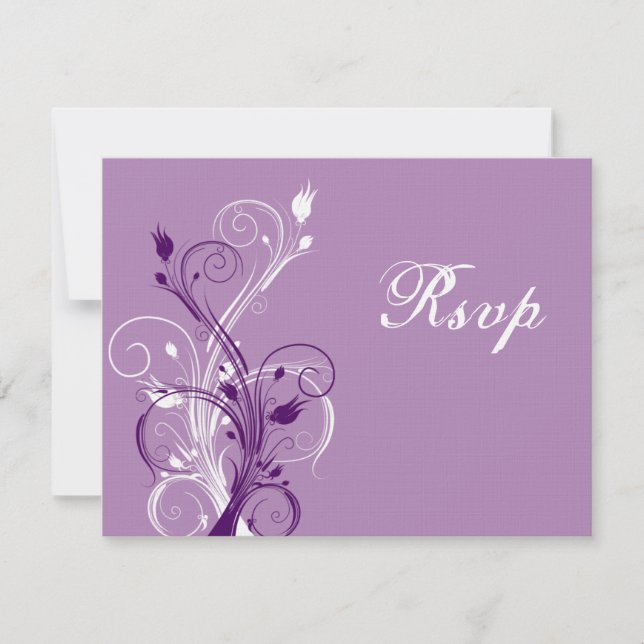 Carte de réponse de mariage florale violette, lila (Devant)